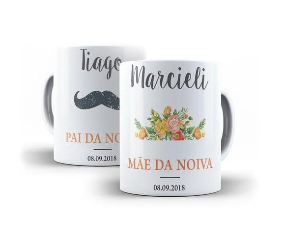 Caneca Pai ou Mãe da Noiva do Noivo Lembrança Casamento
