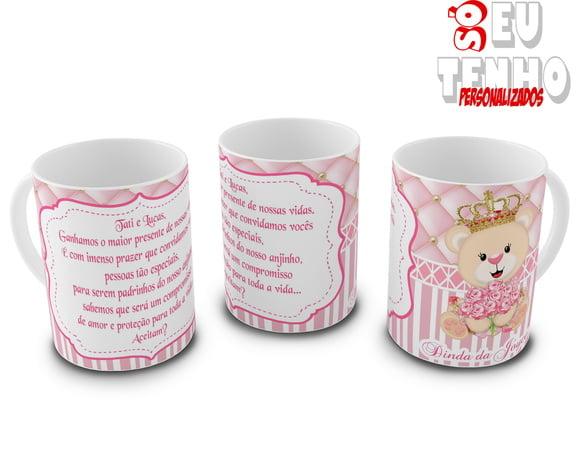 Caneca personalizada convite para padrinhos de batizado ursa