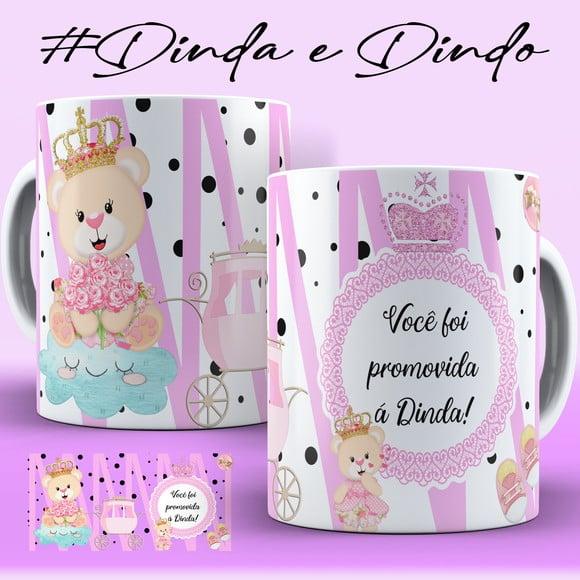 Caneca Personalizada Dindo ou Dinda Batizado Convite Ursinha