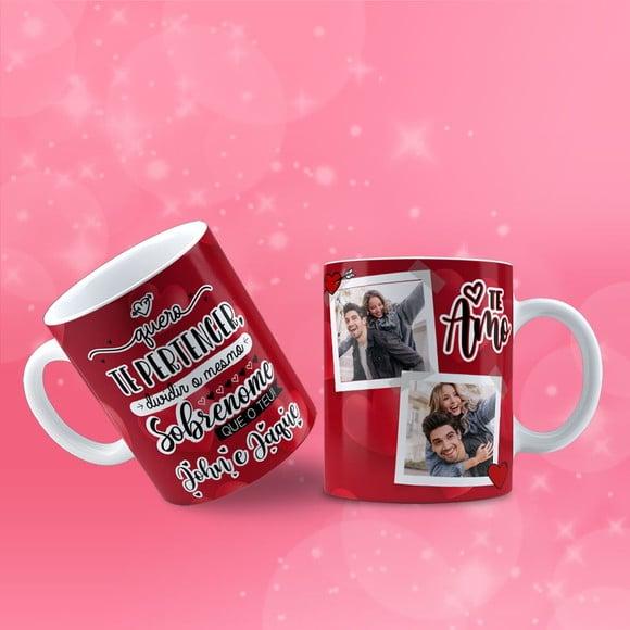 Caneca personalizada nome foto casal quero te pertencer