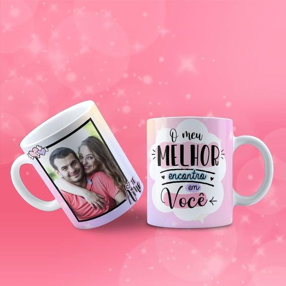 Caneca personalizada nome foto o meu melhor encontro em você