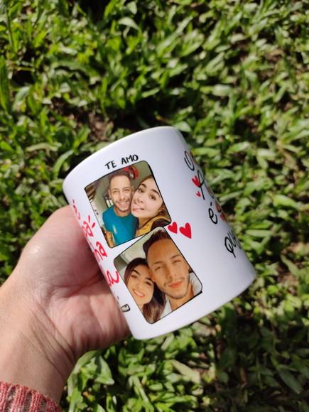 Caneca personalizada nome foto nosso amor é maior