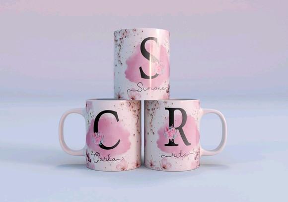 Caneca personalizada nome inicial floral presente lembrança