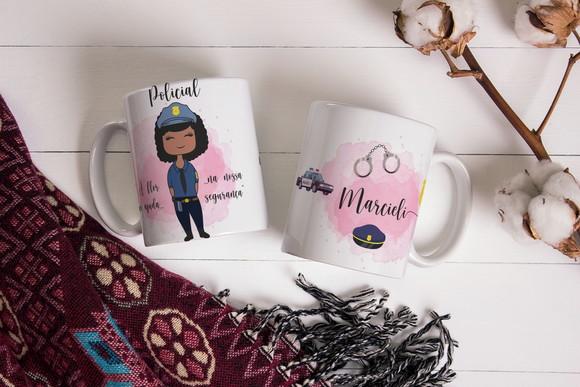 Caneca Policial Feminina Profissão Policial Personalizada