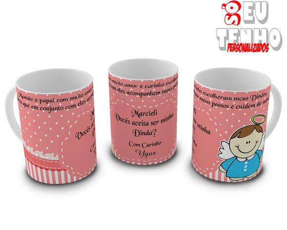 Canecas Convite Batismo Dindos Par de Canecas Personalizadas