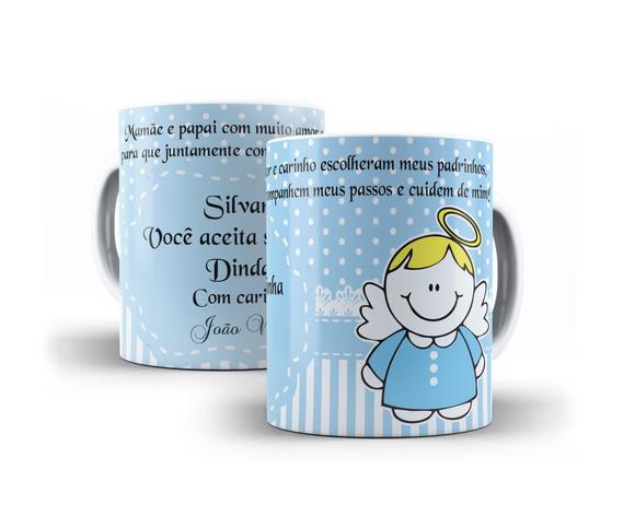Canecas Convite Batismo Dindos Par de Canecas Personalizadas