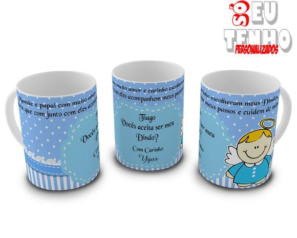 Canecas Convite Batismo Dindos Par de Canecas Personalizadas