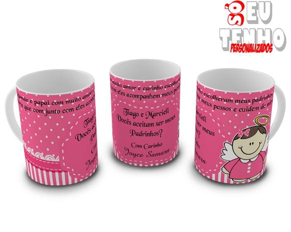 Canecas Convite Batismo Dindos Par de Canecas Personalizadas