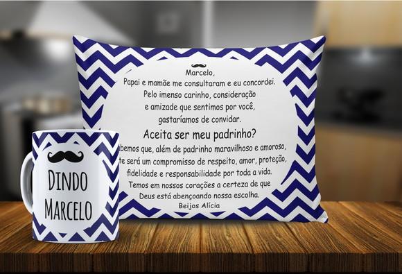 Convite Batizado padrinhos Chevron coroa ou bigode 1can+1alm