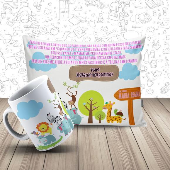 Convite Batizado padrinhos safári menina individual kit