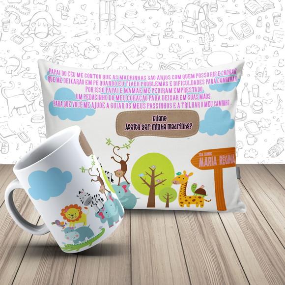 Convite Batizado padrinhos safári menina individual kit