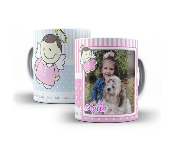 Convite de Batizado Caneca Personalizada com Foto Dindos