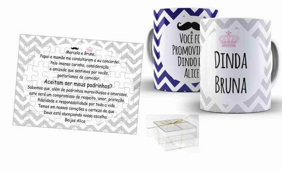 Convite De Batizado Padrinhos chevron bigode coroa cn+qbç+cx