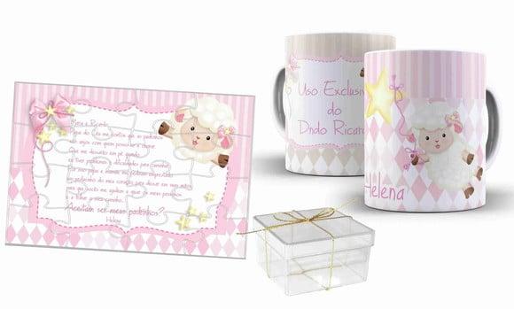 Convite de Batizado Personalizado Ovelhinha Kit Dindos