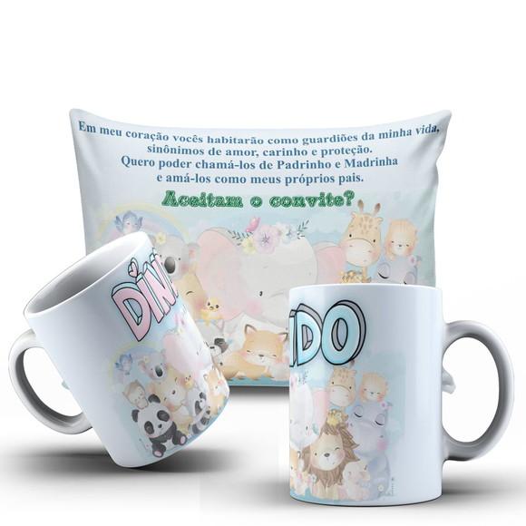 Convite padrinhos Batismo kit batizado dindos animais safári