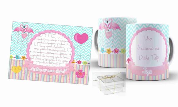Convite padrinhos de batismo batizado flamingos kit dindos