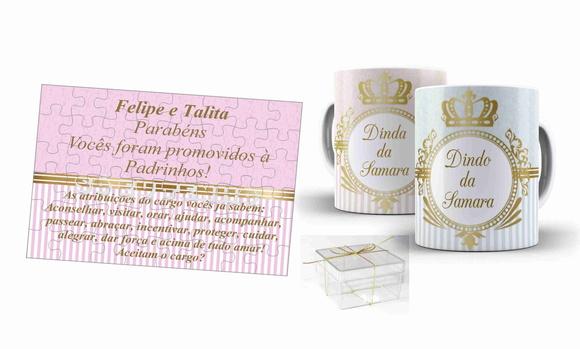 Convite Padrinhos de batismo Provençal kit quecbç+canec+cx