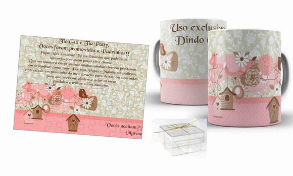 Convite padrinhos de batismo batizado passarinho kitcan+queb