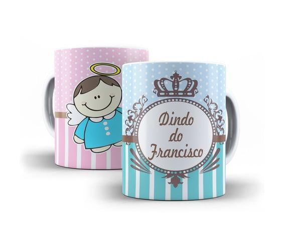 Kit com Duas Canecas Padrinhos de Batizado Dindos Anjinho