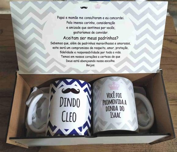 Kit Convite Batizado Dindos Caixa para Padrinhos Batismo