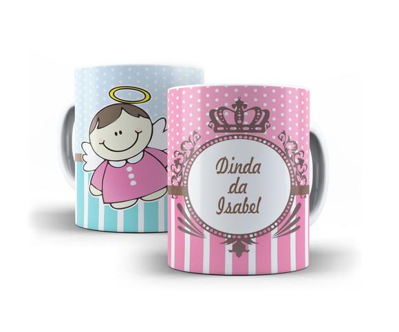 Kit com Duas Canecas Padrinhos de Batizado Dindos Anjinho