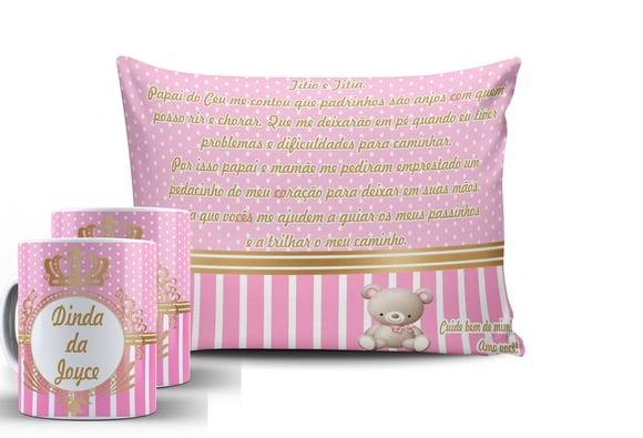Kit Convite Batizado Menina 2 Canecas+al