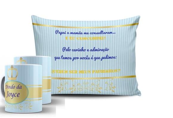 Kit Convite Batizado Menino 2 Canecas+al