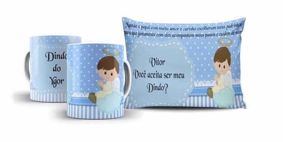 Kit Dindo e Dinda Convite Batizado Anjinhos