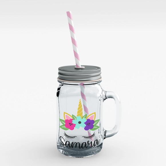 Mason Jar Personalizado com nome Unicórnio