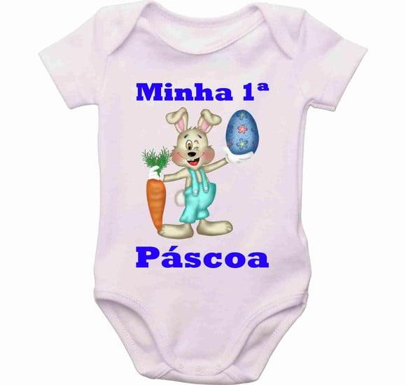 Roupa bebê body personalizado minha primeira páscoa menino
