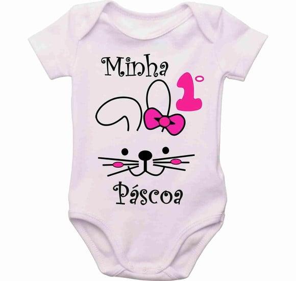 Roupa Bebê Body Personalizado Minha Primeira Páscoa Coelho