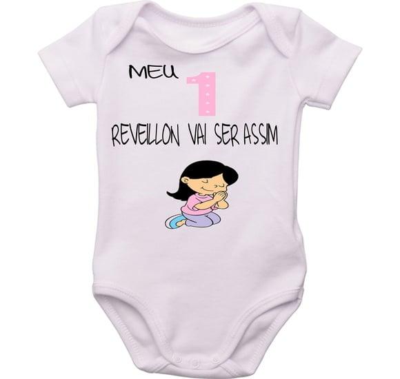 roupa bebê meu primeiro Reveillon será Orando