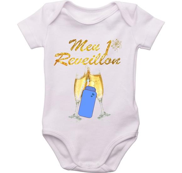 roupa bebê meu primeiro Reveillon Body personalizado