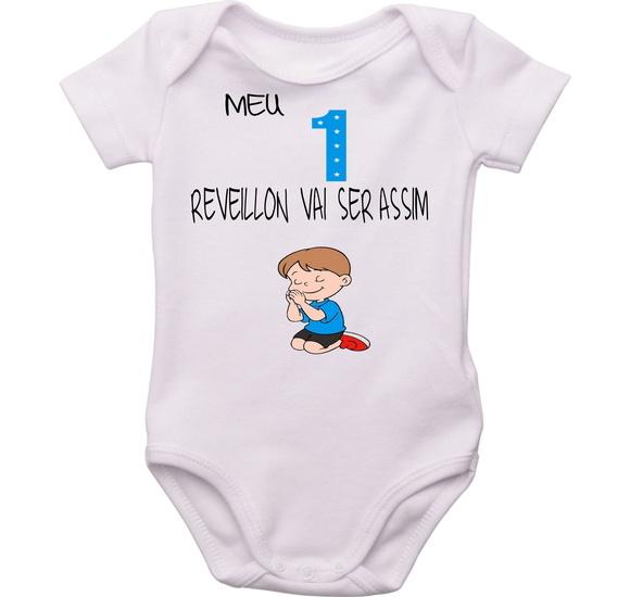 roupa bebê meu primeiro Reveillon será Orando