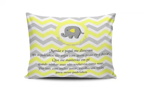 Almofada Convite Batizado chevron elefante padrinhos 20x30c