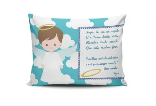 Almofada Convite Batizado Lembrança Batismo Dindos Anjo