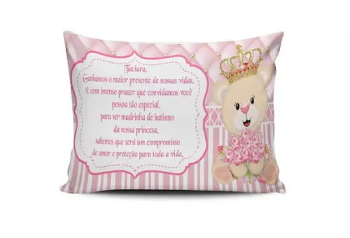 Almofada Convite Batizado menina ursinha flores