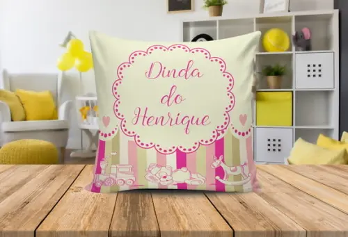 Almofada Convite Batizado provençal batismo padrinhos 29x29