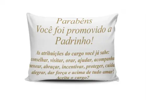 Almofada Convite Batizado Padrinhos Dourada