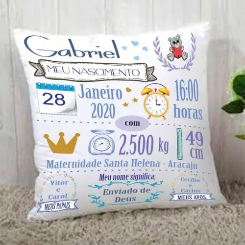 Almofada Dados Nascimento do Bebê Presente Maternidade