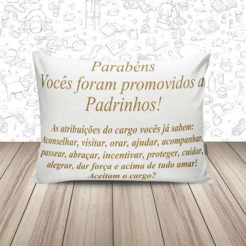 Almofada Convite Batizado Padrinhos Dourada