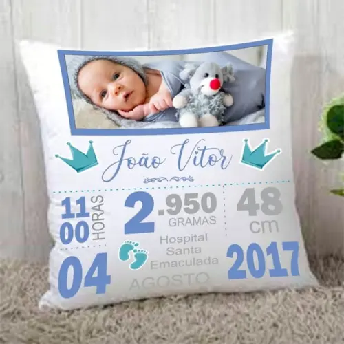 Almofada Dados Nascimento do Bebê Presente Maternidade Foto