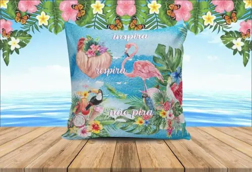 Almofada inspire e respire flamingos