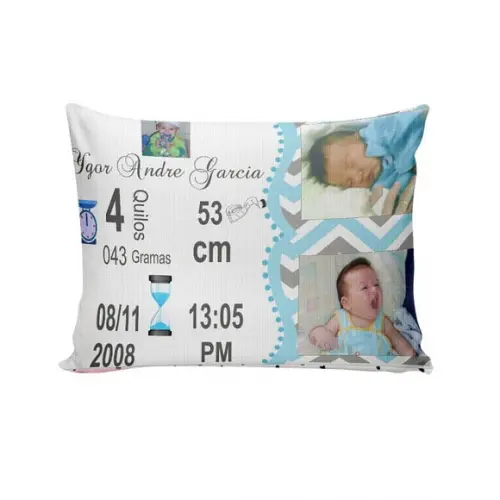 Almofada Personalizada Bebê Dados de Nascimento com Foto