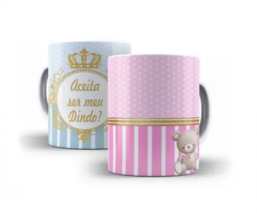 arte digital em PNG caneca padrinhos de batismo ursinha