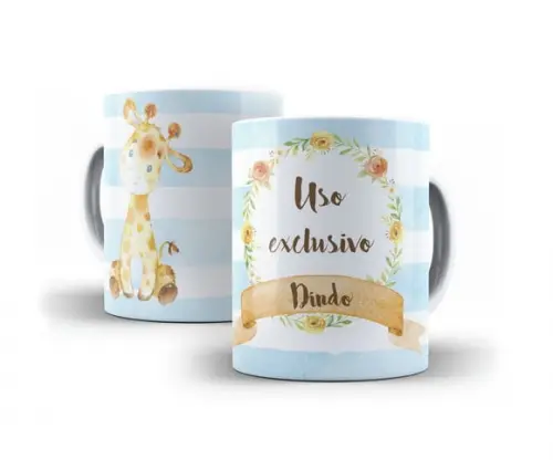 arte digital em PNG caneca padrinhos de batismo girafinha