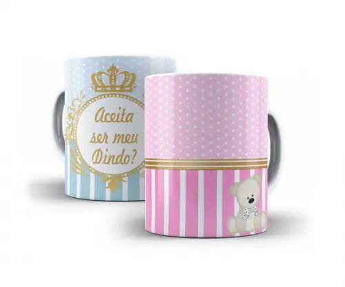 arte digital em PNG caneca padrinhos de batismo ursinho