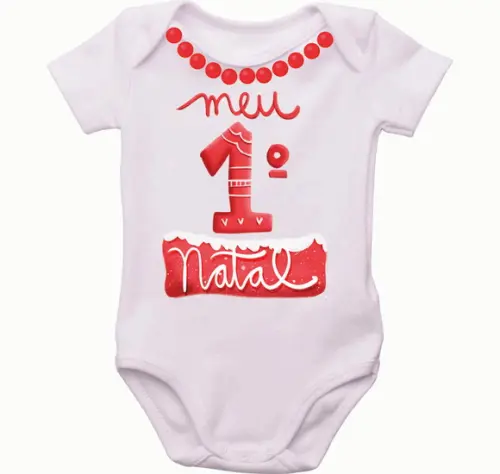 Body Meu Primeiro Natal Bebê Customisado com Pérolas