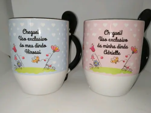 Caneca batismo padrinho ou madrinha lembrança caneca colher