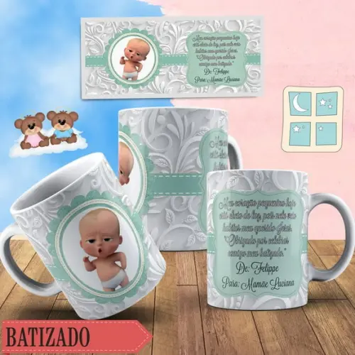 Caneca Batizado lembrança batismo Menino